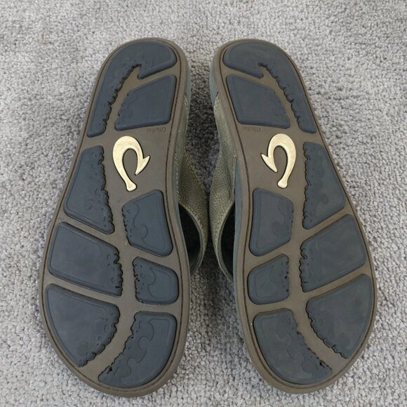 Olukai Nui Flip Flop Sandals Mens Size 10 Shoes Gray Leather Beach - Picture 2 of 9